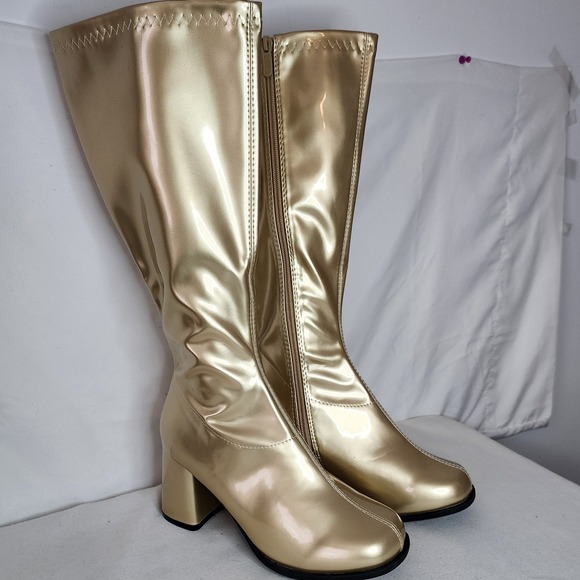 Ellie Shoes Shoes - Ellie Shoes Gold Metallic Gogo Boots 3 Inch Block Heel Square Toe Womens Size 8